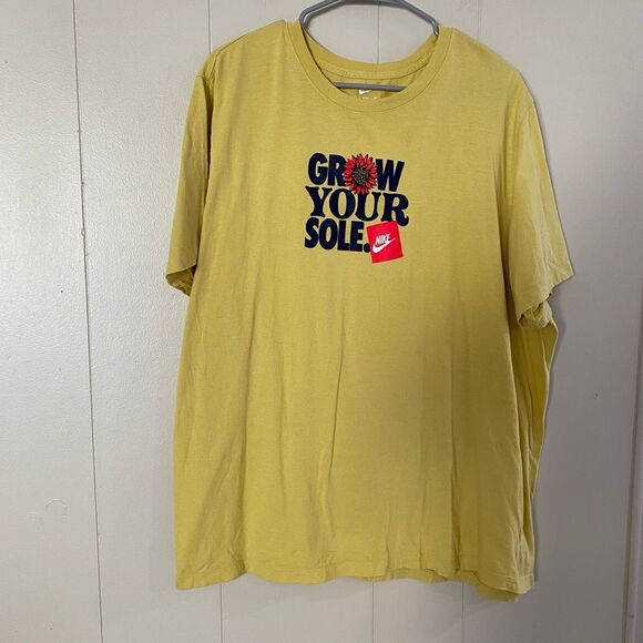 Nike Grow Your Sole T-Shirt XXL Yellow Graphic Tee Sunflower Logo Unisex - Picture 1 of 5